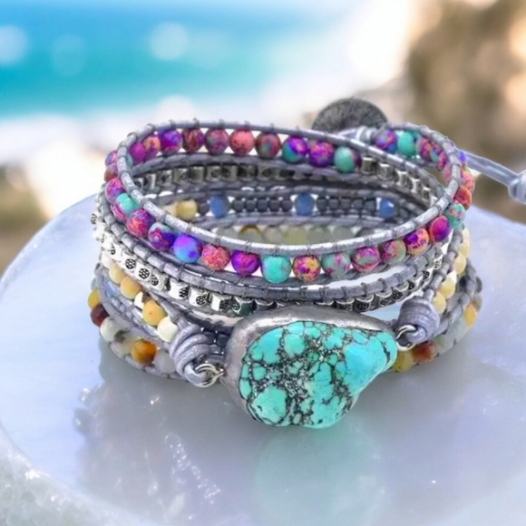 🆕️ Turquoise 🫶 Handmade Wrap Bracelet Boho Style 🦋🌷 - Picture 3 of 4